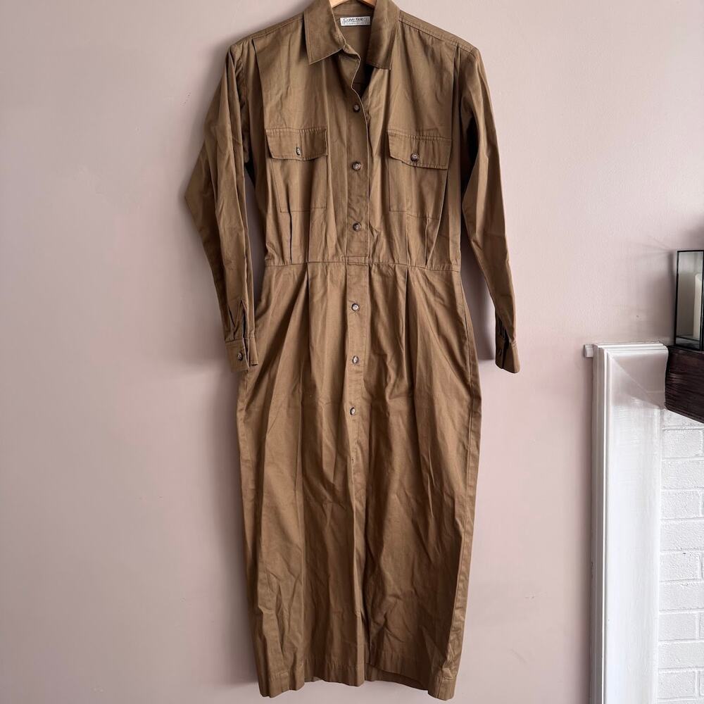 Vintage Calvin Klein Classifications Khaki Button Front Safari Shirt Dress 12